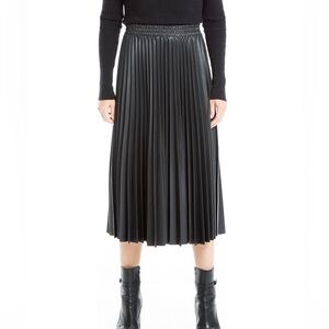 Max Studio Women's Smocked High-Waisted Faux Leather Pleated A-Line Midi Skirt
